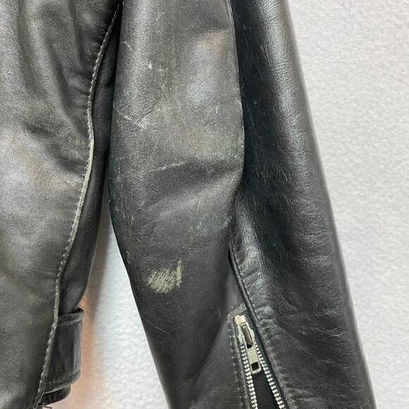 Vintage Brooks Leather Jacket Mens 42 Motorcycle Biker Belted USA 80s Lined - Picture 12 of 16